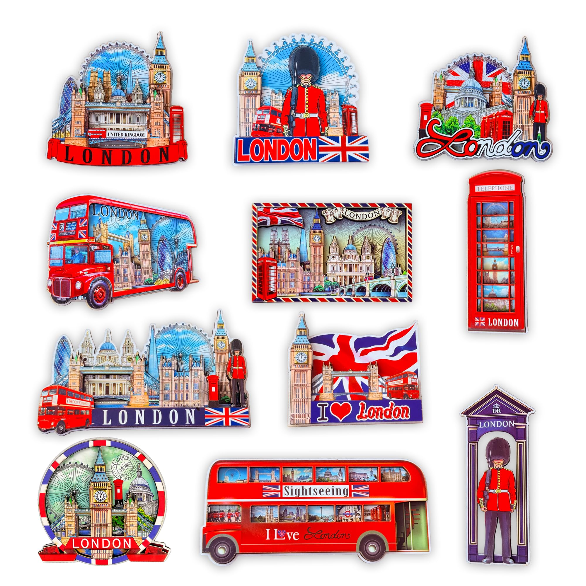 ◆ BURBURRY LONDON ENGLAND リボン・シールセット◆ Sajak London Souvenir Fridge Magnets Set of 10 – 3D Wooden